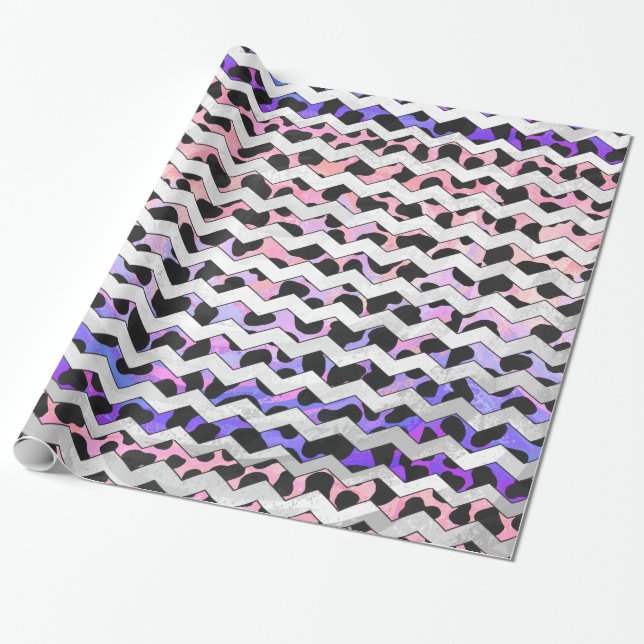 Chevron Pink and Black Dalmation Wrapping Paper (Unrolled)