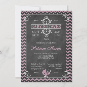 Chevron Pink Chalkboard Baby Shower Invitation