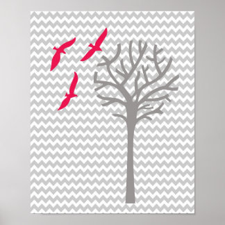 Chevron pink grey baby girl nursery art Print
