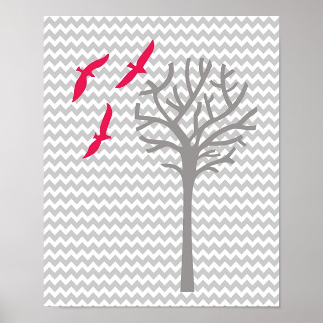 Chevron pink grey baby girl nursery art Print (Front)
