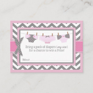 Chevron Pink Owl Diaper Raffle Ticket Enclosure Card