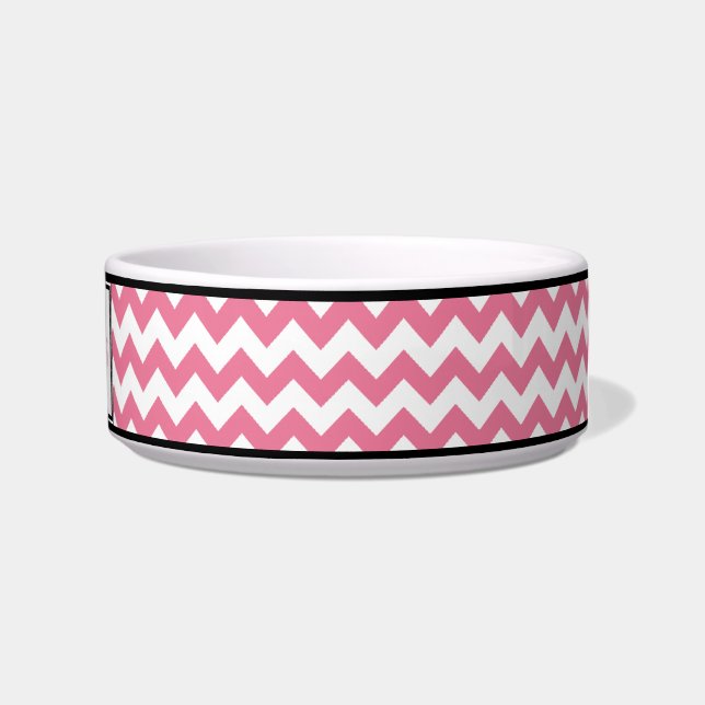 Chevron Pink Personalised Cat Bowl (Right)