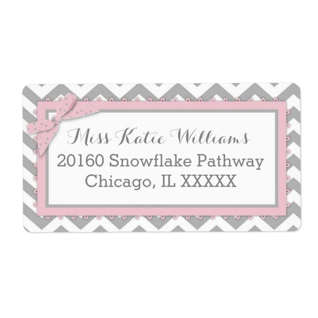 Chevron Pink Polka-dot Bow Baby Girl Label (Front)