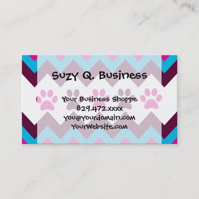Chevron Pink Teal Puppy Paw Prints Dog Lover Gifts Business Card (Front)