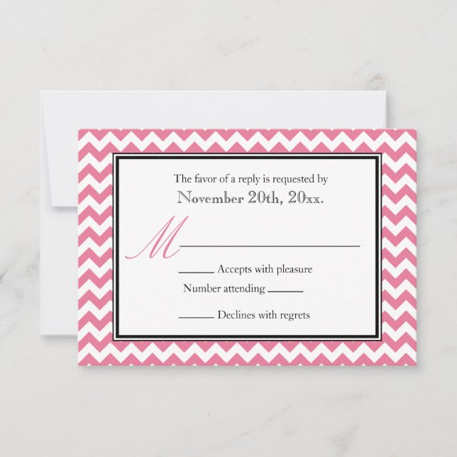 Chevron Pink & White RSVP Reply Cards (Front)