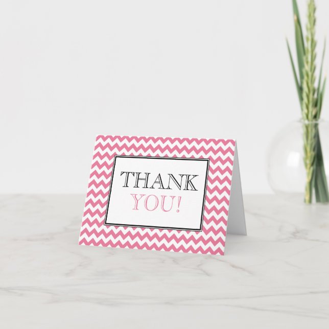 Chevron Pink & White Thank You Card (Front)