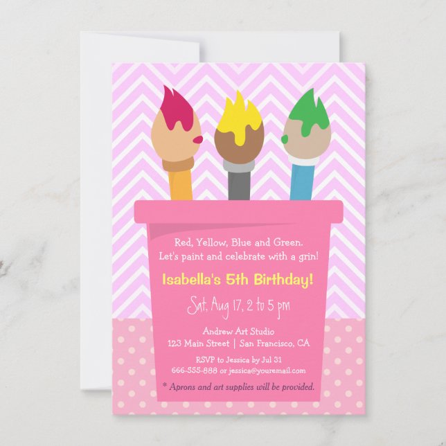 Chevron Polka Dots Painting Arts Birthday Party Invitation (Front)