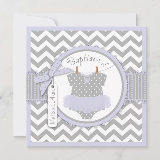 Chevron Print and Tutu Baptism Invitation SQ-LVGY2 (Front)