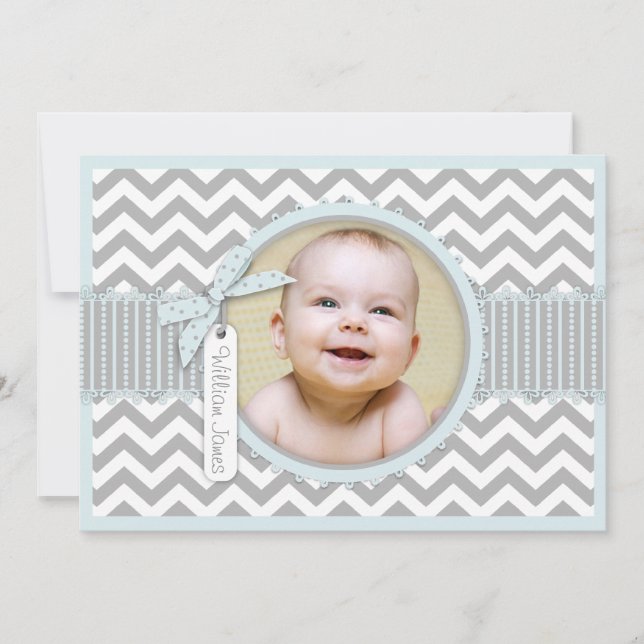 Chevron Print Birth Announcement Photo Card A7-BL (Front)