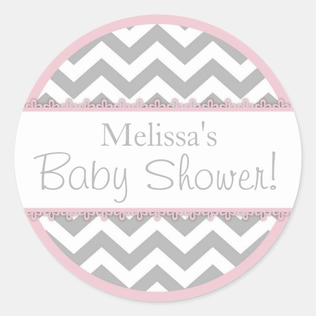 Chevron Print & Pink Contrast Baby Shower Classic Round Sticker (Front)