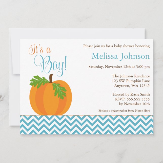 Chevron Pumpkin Fall Boy Baby Shower Invitation (Front)