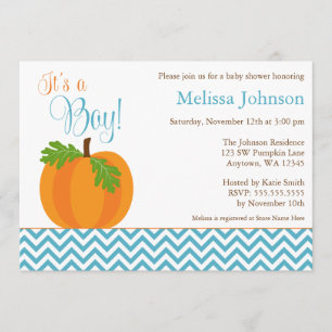 Chevron Pumpkin Fall Boy Baby Shower Invitation