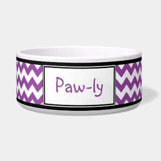 Chevron Purple & White Personalised Dog Bowl