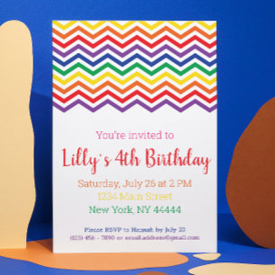Chevron Rainbow Party Invitation, Rainbow Birthday Invitation