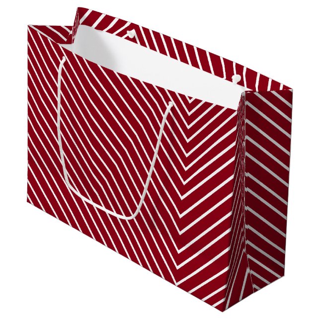 Chevron red and white large gift bag (Front Angled)