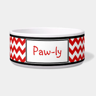 Chevron Red & White Personalised Dog Bowl