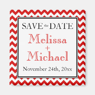 Chevron Red & White Save the Date magnet