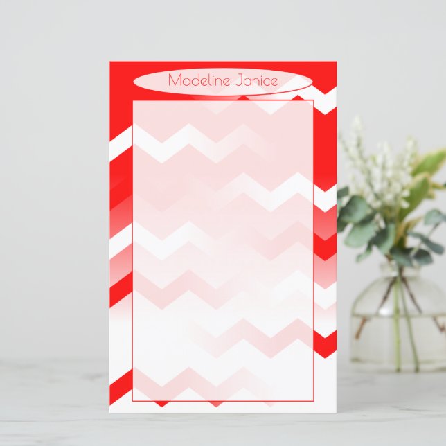 Chevron Red & White Stationery for Handwriting (Standing Front)