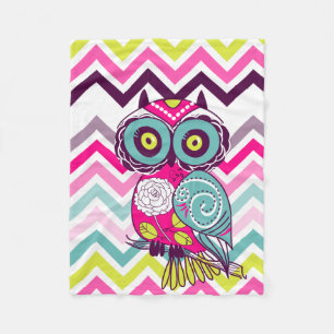 Chevron Retro Owl Fleece Blanket