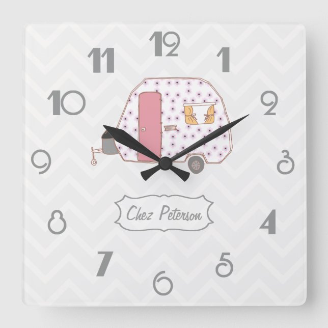 Chevron Retro Vintage Caravan Design Square Wall Clock (Front)