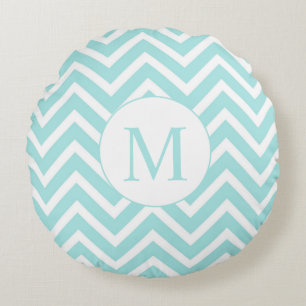 Chevron Round Monogram Pillow, Seafoam & White Cushion