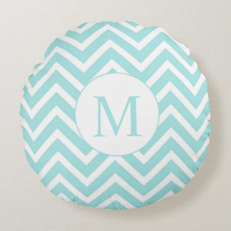 Chevron Round Monogram Pillow, Seafoam & White Cushion
