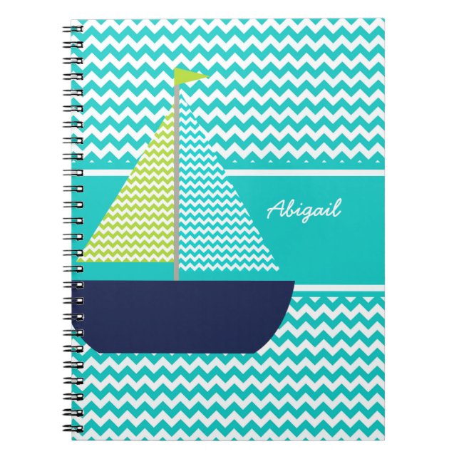 Chevron Sailboat on Chevron Personalised Notebook (Front)