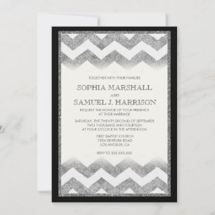 Chevron Silver Glitter Wedding Invitation