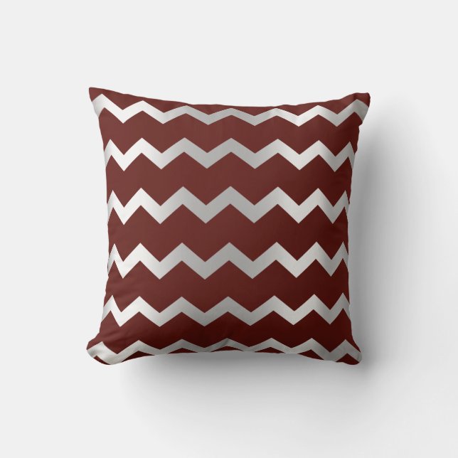 Chevron Silver Grey Burgundy Maroon Metal Stripes Cushion (Front)