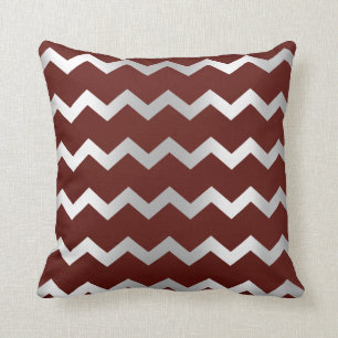 Chevron Silver Grey Burgundy Maroon Metal Stripes Cushion