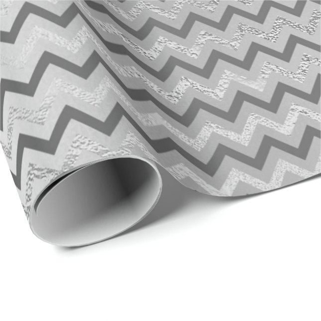 Chevron Silver Grey  Stripes Lines  Zig Zag Lux Wrapping Paper (Roll Corner)