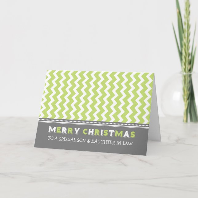 Chevron Son & Daughter in Law Merry Christmas Holiday Card (Front)