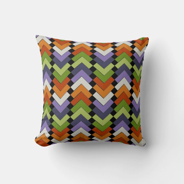 Chevron Squares in Folk Art Colours Cushion (Front)