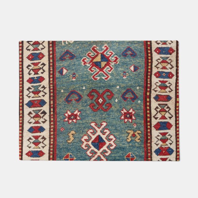 Chevron Stars Steel Blue Light Teal  Doormat (Front)