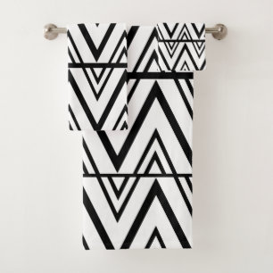 Chevron Stripe Black and White Chevron Stripe  Bath Towel Set