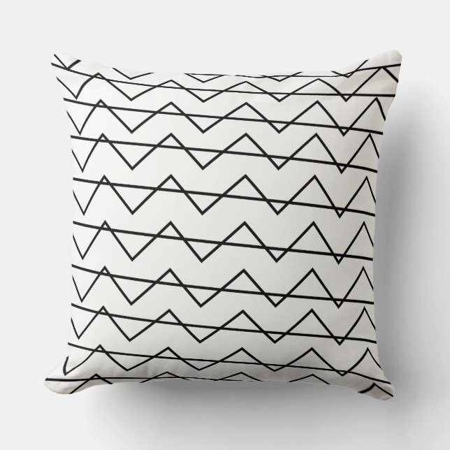 Chevron Stripe Black and White Geometric Pattern Cushion (Front)