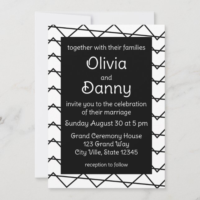 Chevron Stripe Black and White Wedding Invitation (Front)