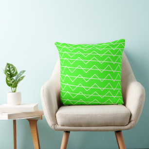 Chevron Stripe Neon Green White Geometric Pattern Cushion