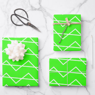 Chevron Stripe Neon Green White Geometric Wrapping Paper Sheet