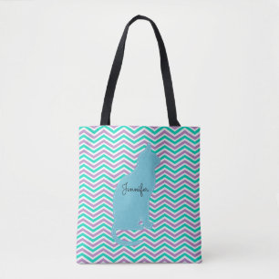 Chevron Stripe With Cat All Over Print Tote Bag