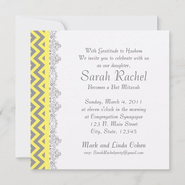 Chevron Stripe - yellow Invitation (Front)
