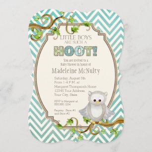 Chevron Striped Hoot Owl Little Boys Baby Shower Invitation