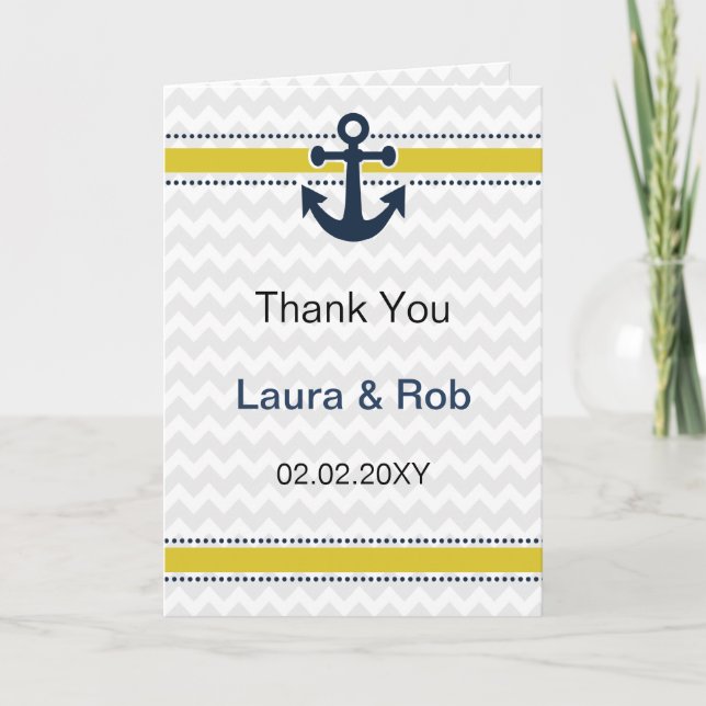 chevron stripes, anchor, nautical Thank You cards (Front)