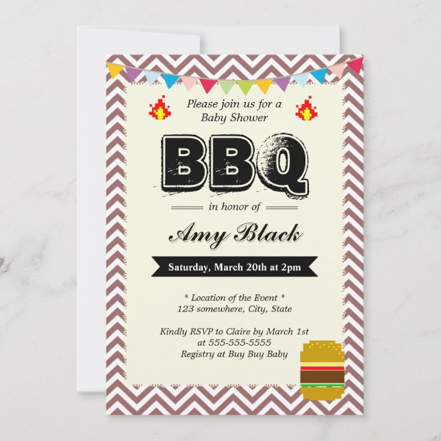 Chevron Stripes Baby Shower BBQ Party Invitations (Front)