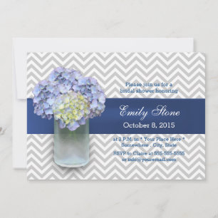 Chevron Stripes Hydrangea Mason Jar Bridal Shower Invitation