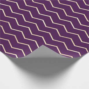 Chevron Stripes Line Gold Metallic Purple Violet Wrapping Paper