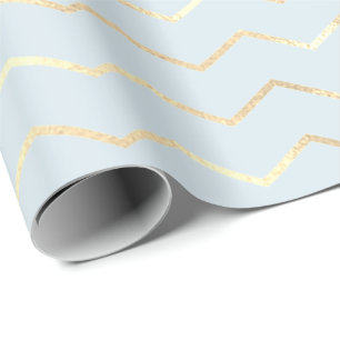Chevron Stripes Lines Gold Metallic Blue Pastel Wrapping Paper