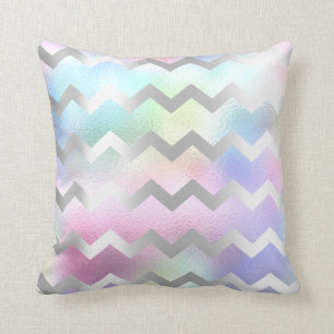 Chevron Stripes Lines Grey Hologram Unicorn Rainbo Cushion