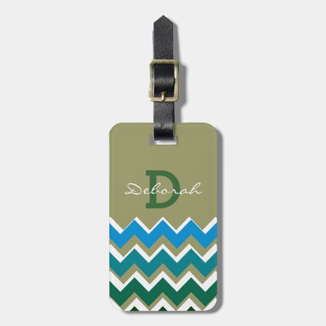 chevron stripes & monogram luggage tag (Front Vertical)