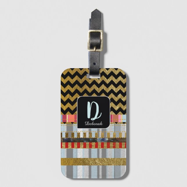 chevron stripes monogram luggage tag (Front Vertical)